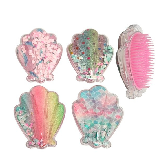 HAIR BRUSH CLAM SHELL SHAPE WITH GLITTER