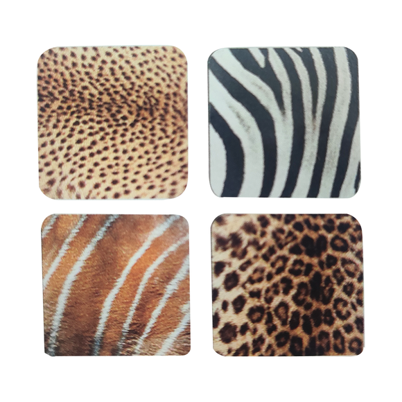 COASTER 4PC SET ANIMAL PRINT ASSORTED