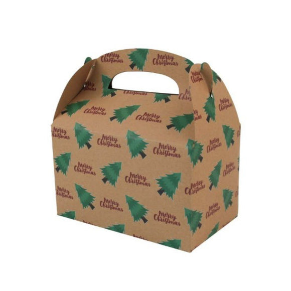 XMAS CARRY BOX GREEN TREES ON KRAFT