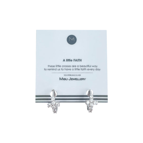 EARRING SILVER CROSS HUGGIES