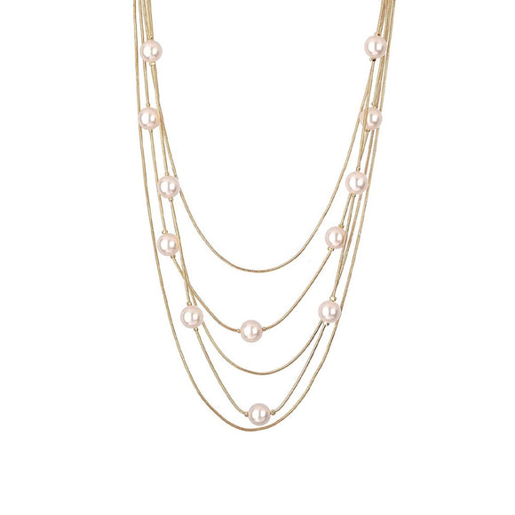 NECKLACE MULTI LAYERED CHAIN GOLD WITH PEARLS