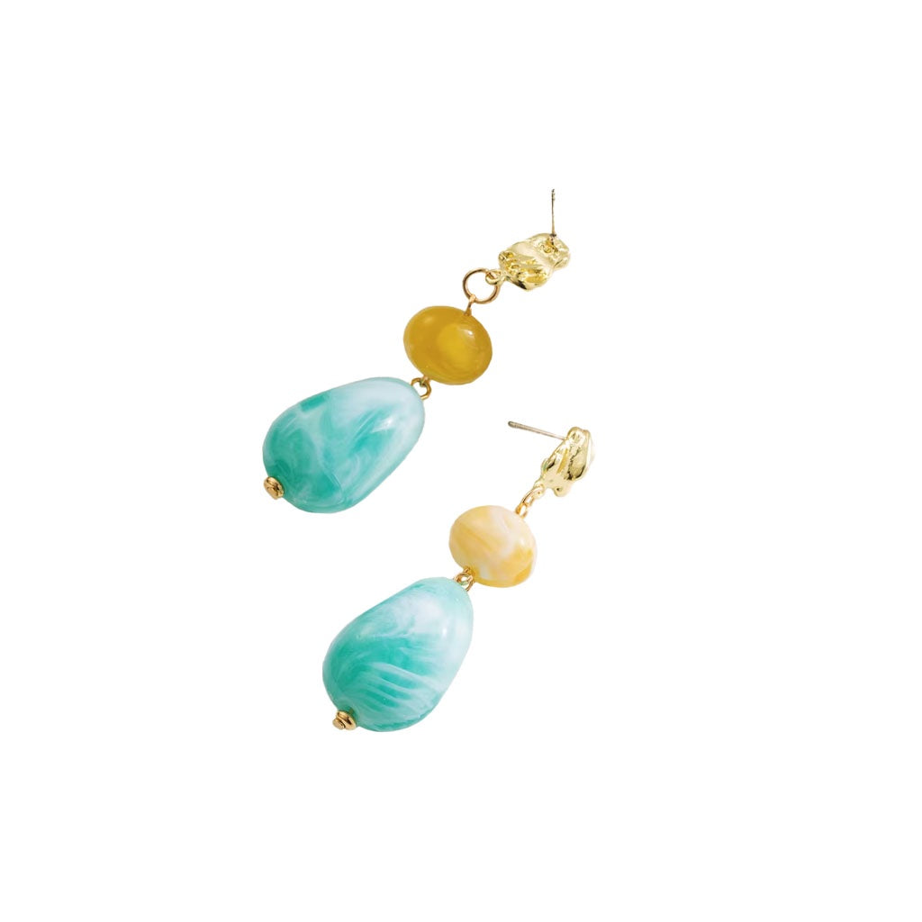 EARRING DROP GOLD WITH YELLOW & TURQUOISE  STONE