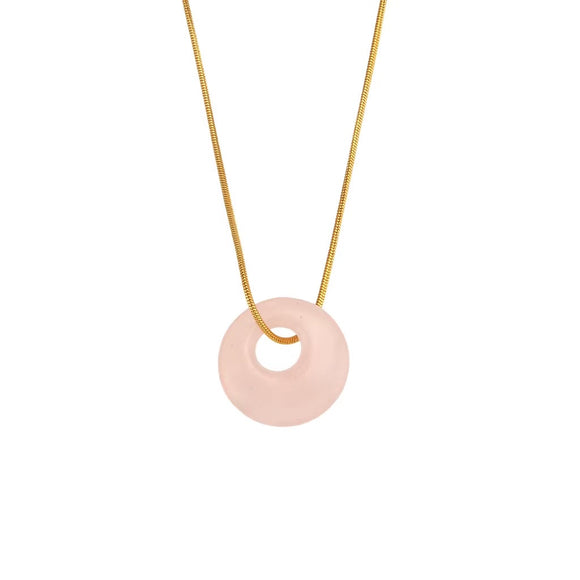 NECKLACE GOLD CORD WITH  LIGHT PINK PENDANT