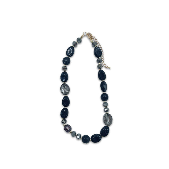 NECKLACE MULTI BEADS BLACK AND GREY