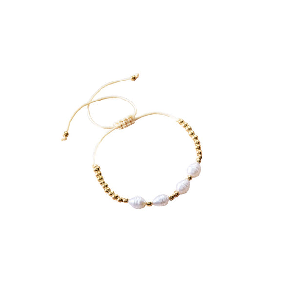 BRACELET GOLD BEADS AND PEARLS PULL STRING