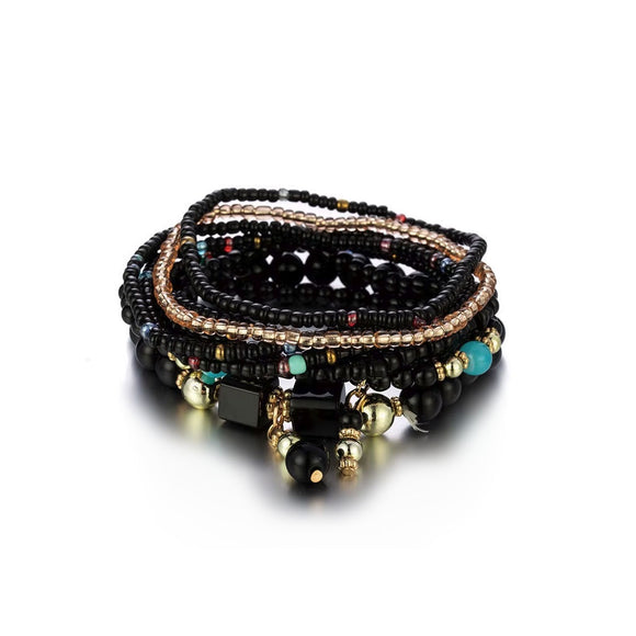 BRACELET 8 ROW BLACK WITH GOLD DETAILS