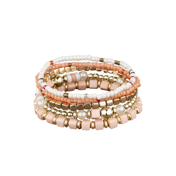 BRACELET 5 ROW GOLD AND BALLET PINK BEADS