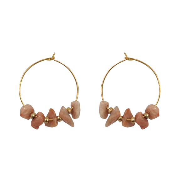 EARRING HOOP GOLD WITH STONE BEADS DUSKY PINK