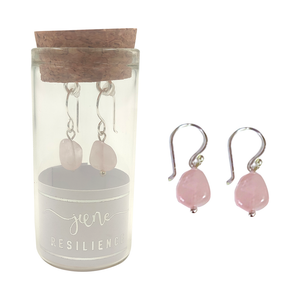 EARRINGS SILVER DANGLE BIRTHSTONE JUNE SEMI-PRECIOUS ROSE QUARTZ