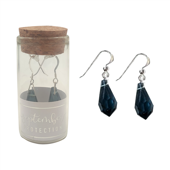 EARRINGS SILVER DANGLE BIRTHSTONE SEPTEMBER CRYSTAL SAPPHIRE