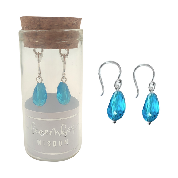 EARRINGS SILVER DANGLE BIRTHSTONE DECEMBER CRYSTAL TOPAZ