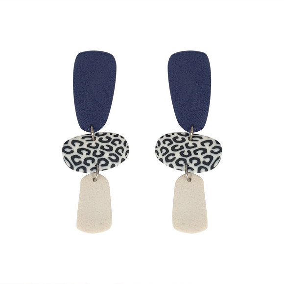 EARRING 3 PIECE DANGLE WHITE AND NAVY