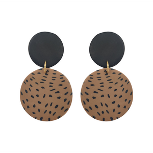 EARRING ROUND DANGLE BLACK AND CARAMEL WITH FLECKS