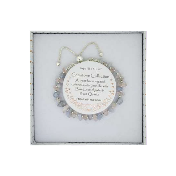 BRACELET GEMSTONE ROSE QUARTZ & BLUE AGATE