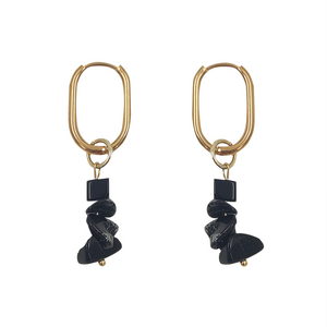 EARRING HOOP WITH BEAD CHARMS BLACK