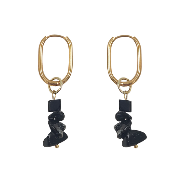 EARRING HOOP WITH BEAD CHARMS BLACK