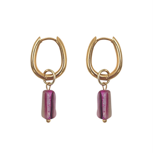 EARRING HOOP WITH BEAD CHARMS AMETHYST