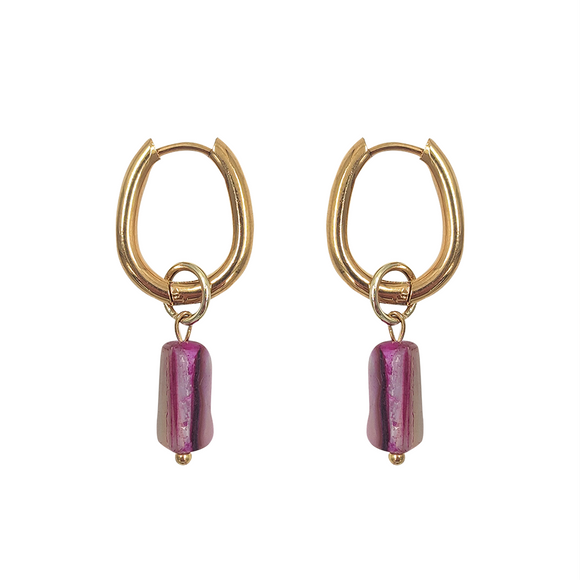 EARRING HOOP WITH BEAD CHARMS AMETHYST
