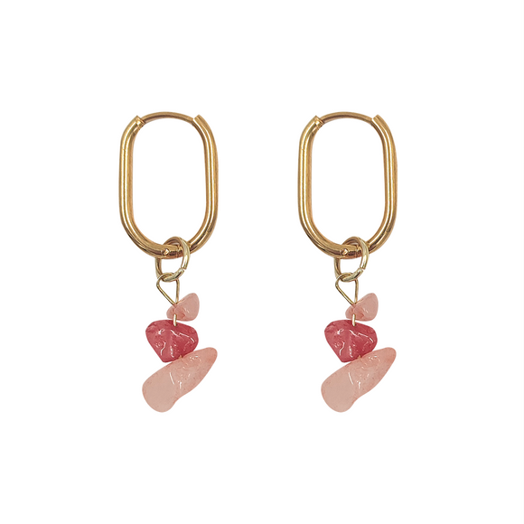 EARRING HOOP WITH BEAD CHARMS CORAL