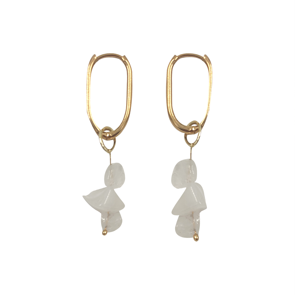 EARRING HOOP WITH BEAD CHARMS WHITE