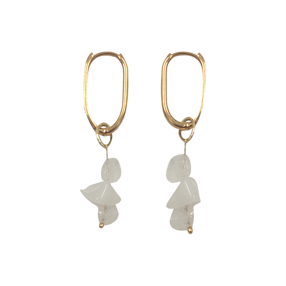 EARRING HOOP WITH BEAD CHARMS WHITE
