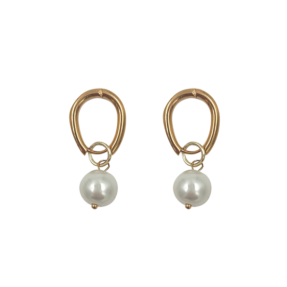 EARRING HOOP WITH BEAD CHARMS PEARL WHITE