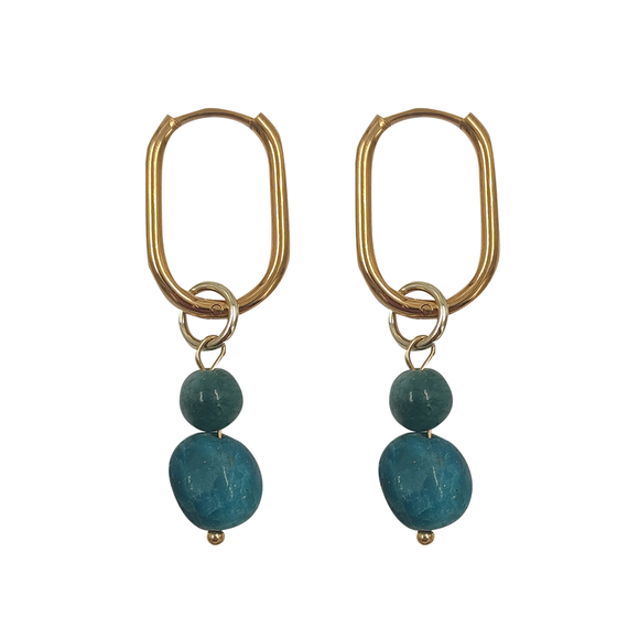 EARRING HOOP WITH BEAD CHARMS JADE GREEN