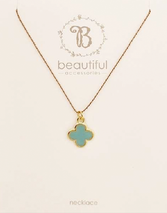 NECKLACE GOLD SINGLE TURQ FLEUR PENDANT ON SILK