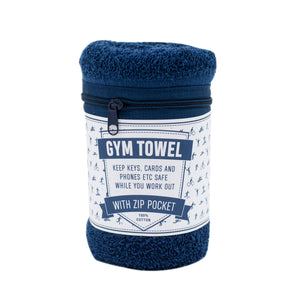 GYM TOWEL BLUE WITH ZIP POCKET SPORTS