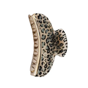 HAIR GRIP LEOPARD PRINT AND GOLD 9CM