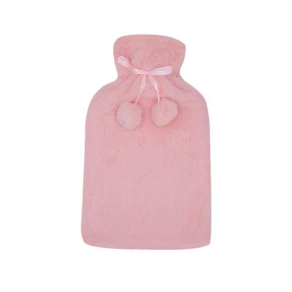 HOT WATER BOTTLE FLUFFY PLUSH PINK POM POM