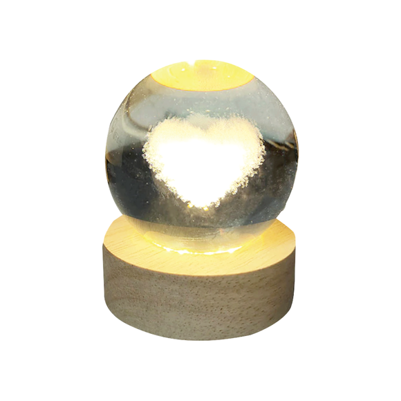 LIGHT CRYSTAL BALL WITH WOODEN BASE HEART