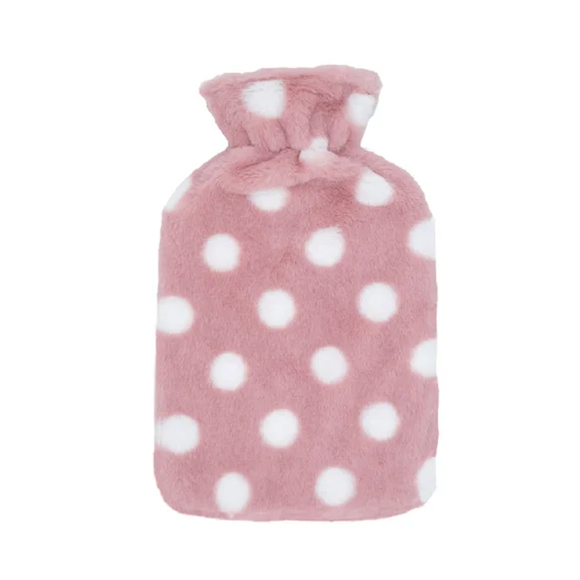 HOT WATER BOTTLE PLUSH PINK WITH WHITE DOTS