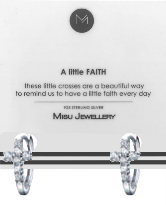 EARRING SILVER CROSS HUGGIES
