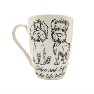 MUG 370ML WHITE COFFEE AND DOGS