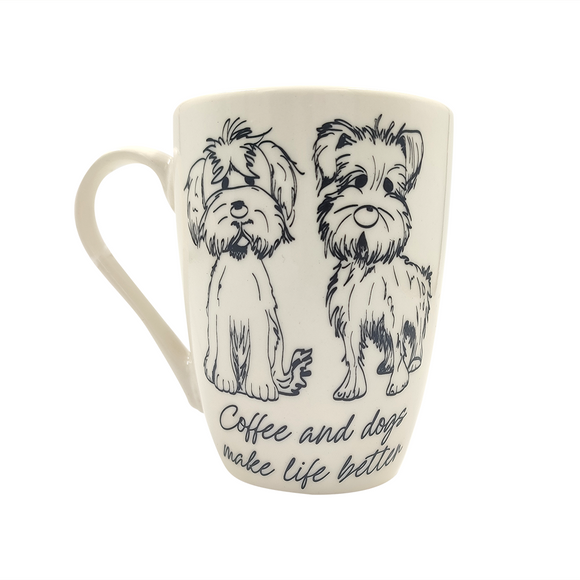 MUG 370ML WHITE COFFEE AND DOGS