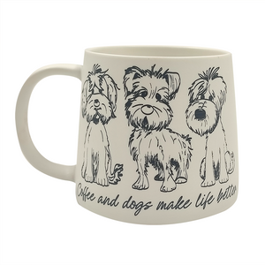 MUG 520ML WHITE COFFEE AND DOGS