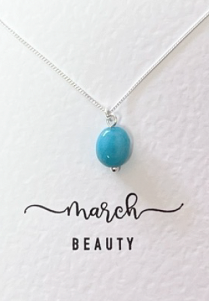 NECKLACE SILVER BIRTHSTONE MARCH AQUAMARINE