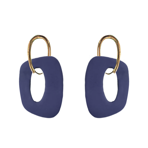 EARRING SILVER EGG SHAPE HOOP WITH RETRO PENDANT IN NAVY