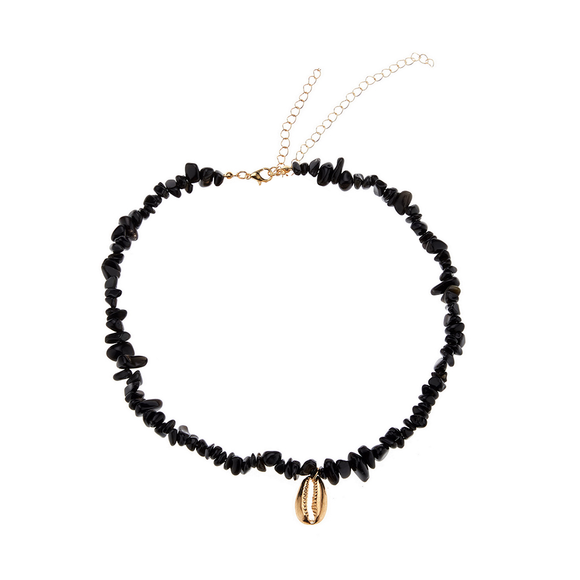 NECK STONES WITH GOLD COWRIE ACCENT BLACK