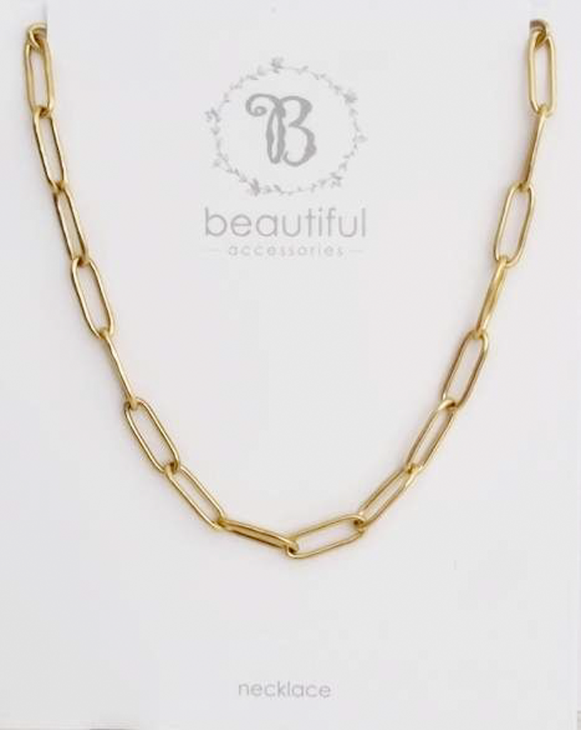 NECKLACE STAINLESS STEEL GOLD PAPERCLIP CHAIN