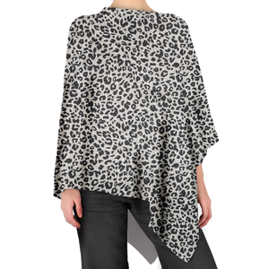 PONCHO IN A POUCH GREY AND BLACK LEOPARD