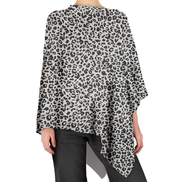 PONCHO IN A POUCH GREY AND BLACK LEOPARD