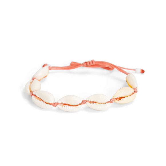 BRACELET PULL STRING COWRIE SHELLS ON PINK