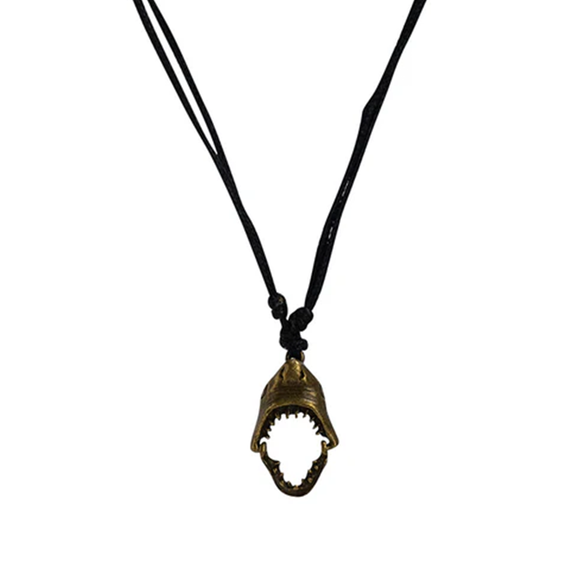 NECKLACE BLACK WITH METAL SHARK TEETH