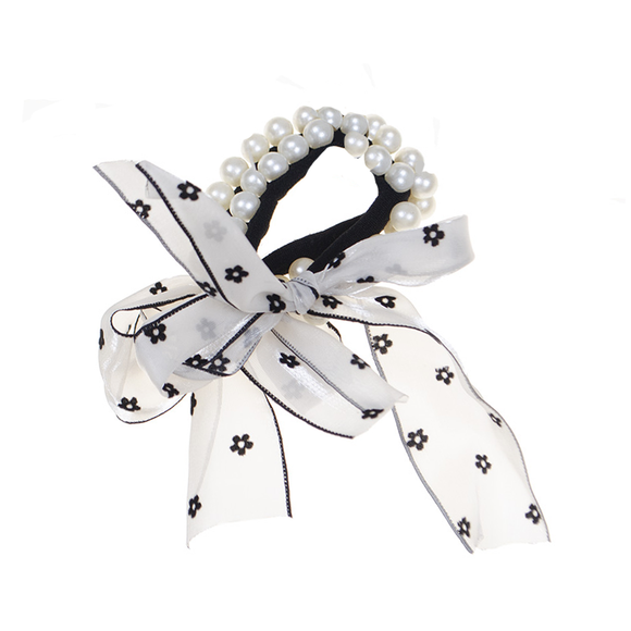 HAIR BAND 2PC BLK AND WHITE WITH PEARL DETAIL