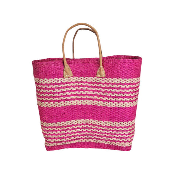 SISAL BASKET PINK WITH STRIPES