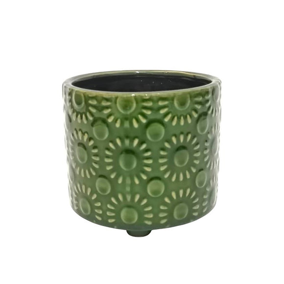 PLANTER 13CM GREEN CIRCULAR PATTERN WITH FEET
