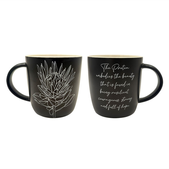 MUG 400ML BLACK THE PROTEA STRONG AND FULL OF HOPE