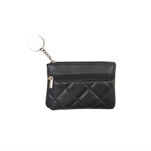 KEYRING COIN PURSE 2 ZIP QUILTED BLACK